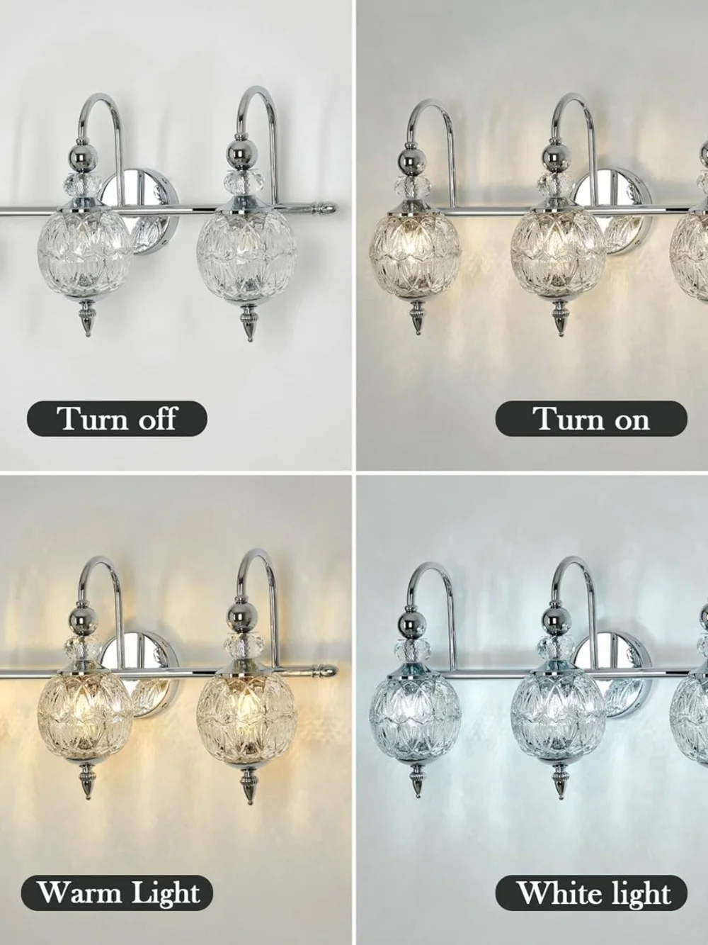 Chrome 3-Light Bathroom Vanity Sconce with Clear Crystal Glass Shades